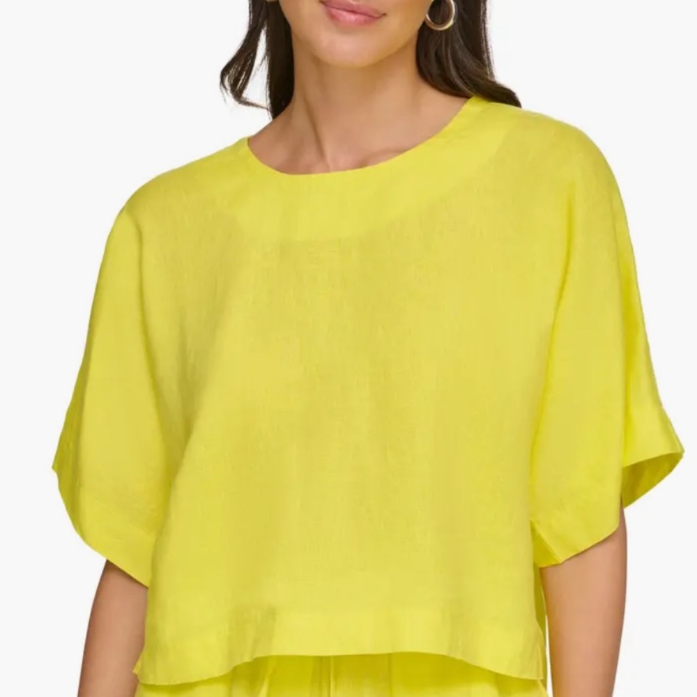 Drop Shoulder Boxy Linen Top - Bright yellow color